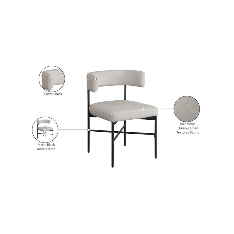 Meridian Furniture Rivage Beige Durable Linen Textured Fabric Dining Chair, Set of 2