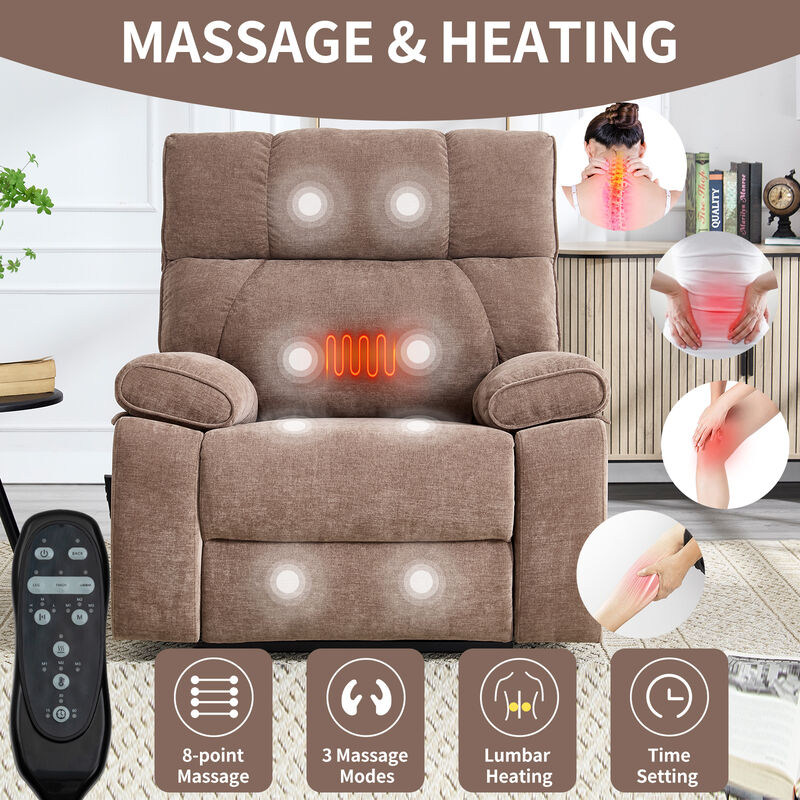 Heat Massage Recliners, Infinite Position Oversized Electric Power Lift Recliners with Hidden Cup Holders