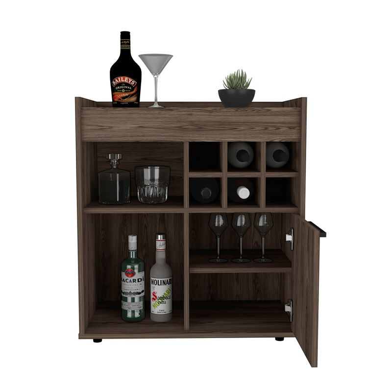Lyon Bar Cabinet, Six Cubbies, Cabinet With Divisions, Two Concealed Shelves -Light Gray
