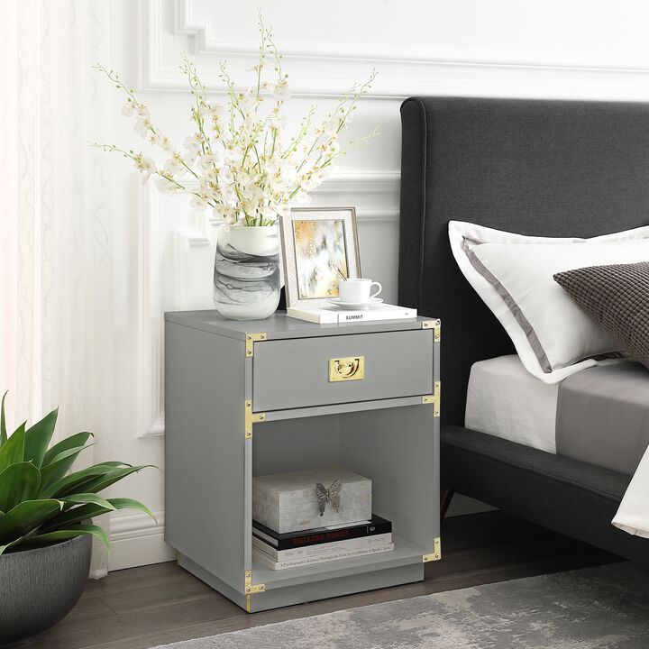 Inspired Home Largo 1 Drawer High Gloss Side Table with Metal Handle and Corner Brackets