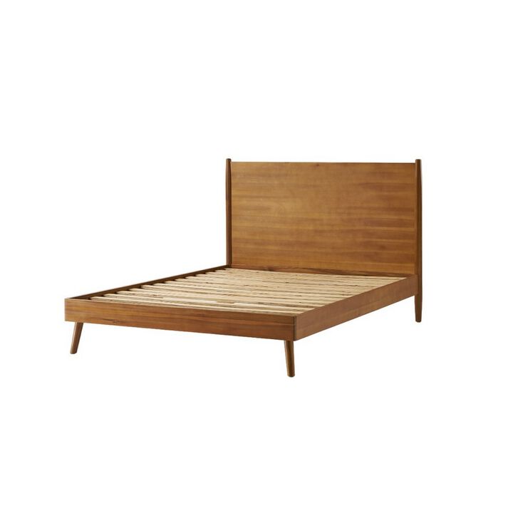 Ozzy King Size Bed with Slat Panel Design, Natural Acacia Wood Finish - Benzara