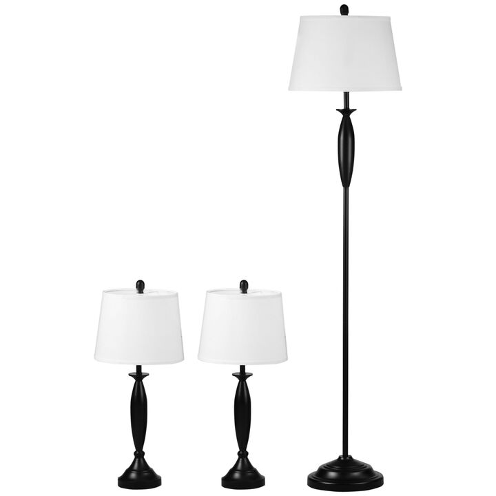 Modern Table Floor Lamp Set of 3 for Living Room, 3 Piece Lamp Set, Black