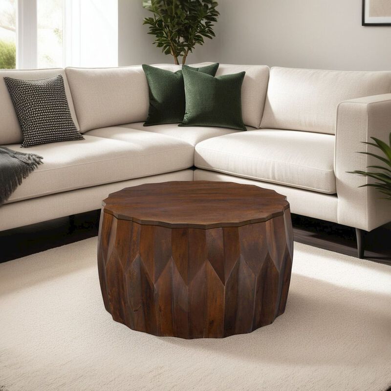 Carolina Chair & Table Lina 30 Diamond Facet Mango Wood Coffee Table - Walnut