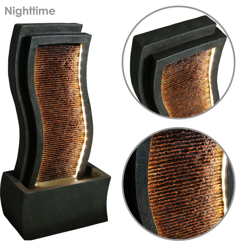 Sunnydaze Contemporary Curve Resin Outdoor Fountain with LED Lights - 31 in image number 6