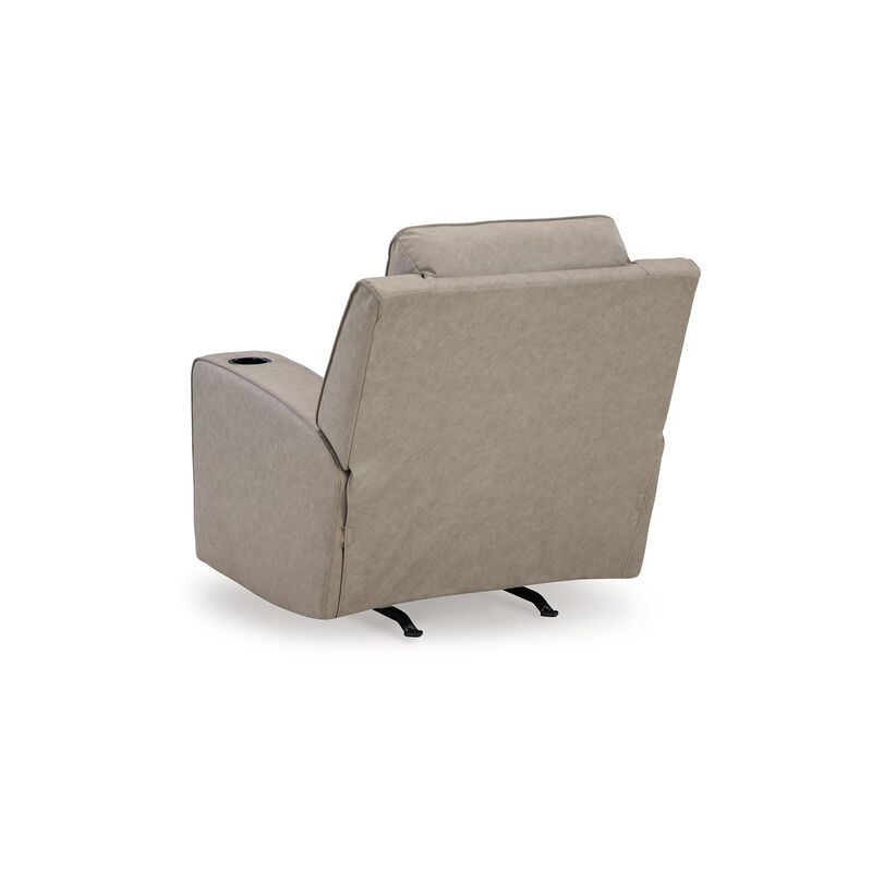 Livie Manual Rocker Recliner Chair, Cupholder, Beige Gray Faux Leather - Benzara