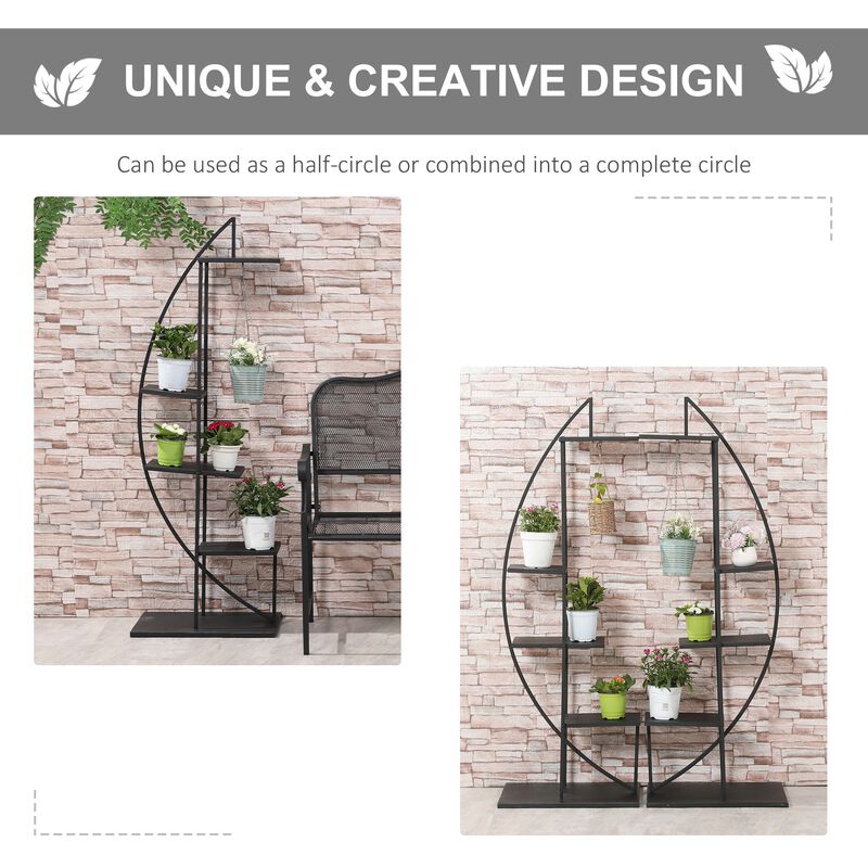 Black Plant Display: 5-Tier Half Moon Metal Stand Set for Indoor/Outdoor