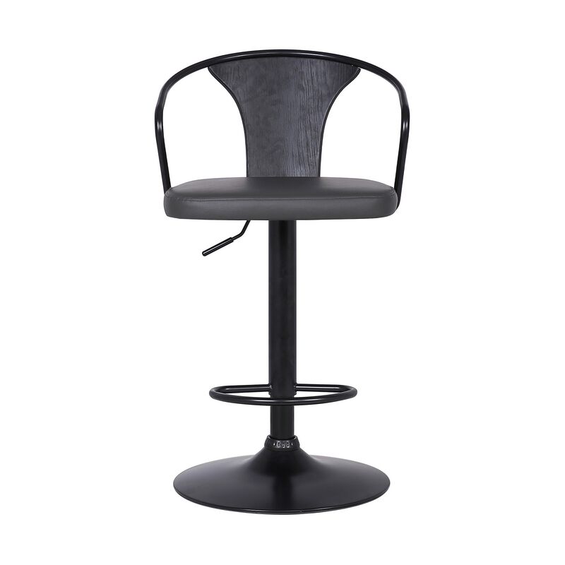 Adjustable Leatherette Swivel Barstool with Curved Back, Gray-Benzara image number 2
