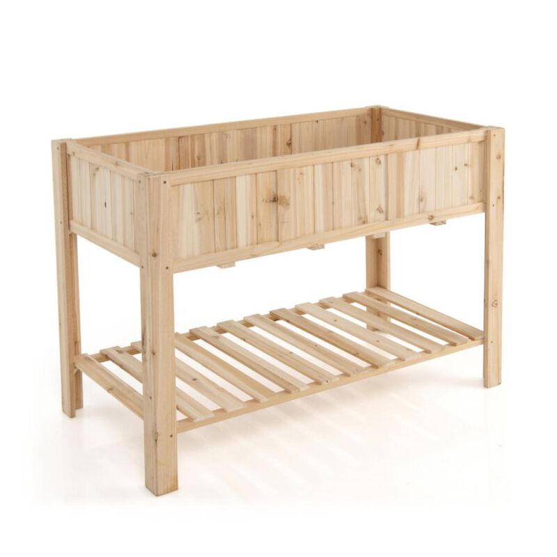 Hivvago 47 Inch Wooden Raised Garden Bed with Bottom Shelf and Bed Liner