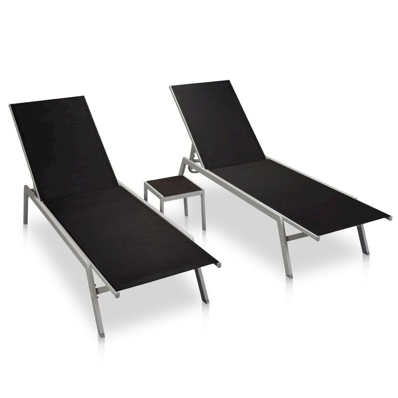 Sun Lounger Black Steel, Textilene, Glass Large