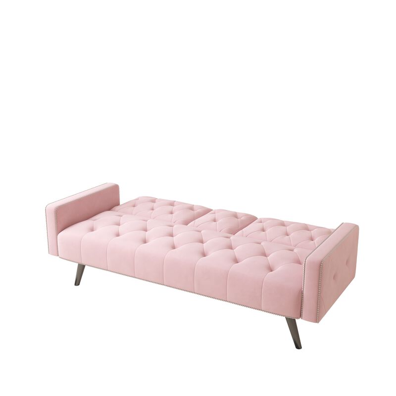 Quamfa Pink Velvet Sleeper Sofa image number 7