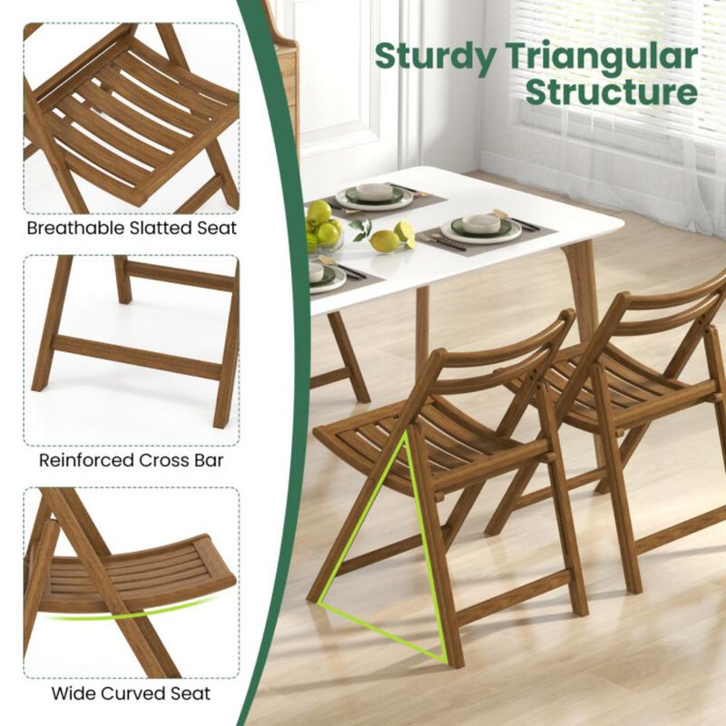 Hivvago Folding Dining Chair Set of 2 with Rubber Wood Frame and Slatted Seat