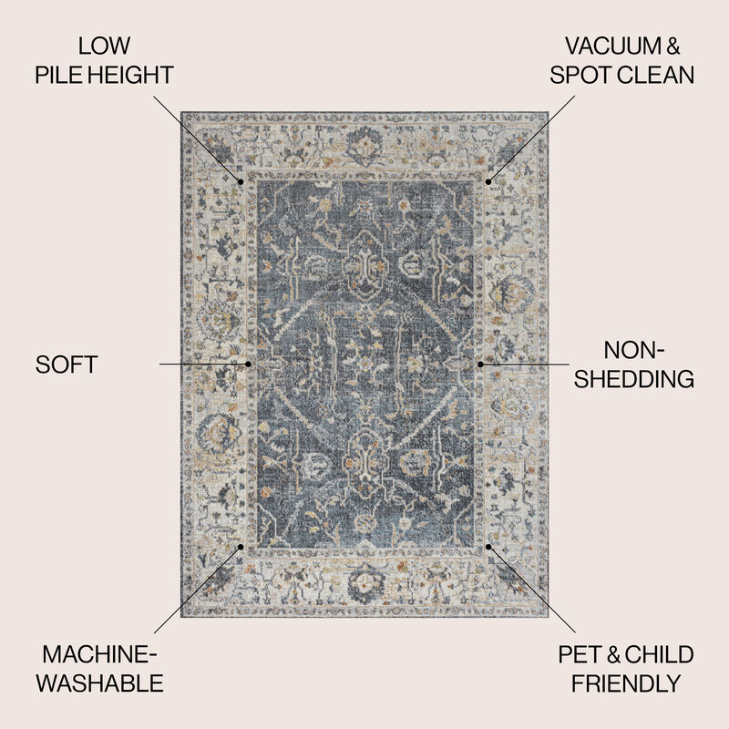 Brandy Rustic Border Low-Pile Machine-Washable Dark Gray/Cream 3 ft. x 5 ft. Area Rug