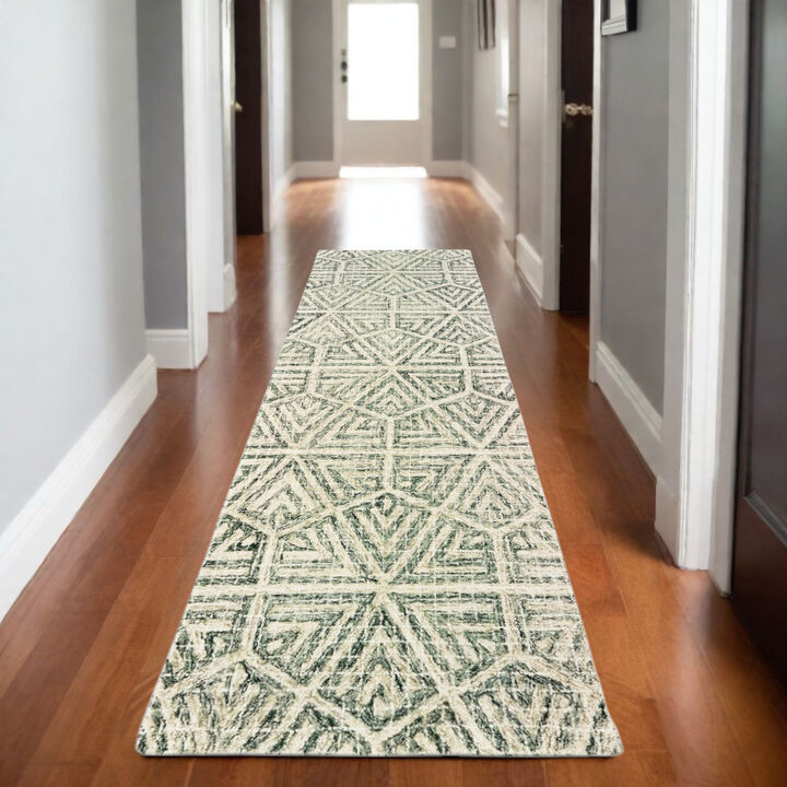 HomeRoots Wool Geometric Hand Tufted Runner Rug