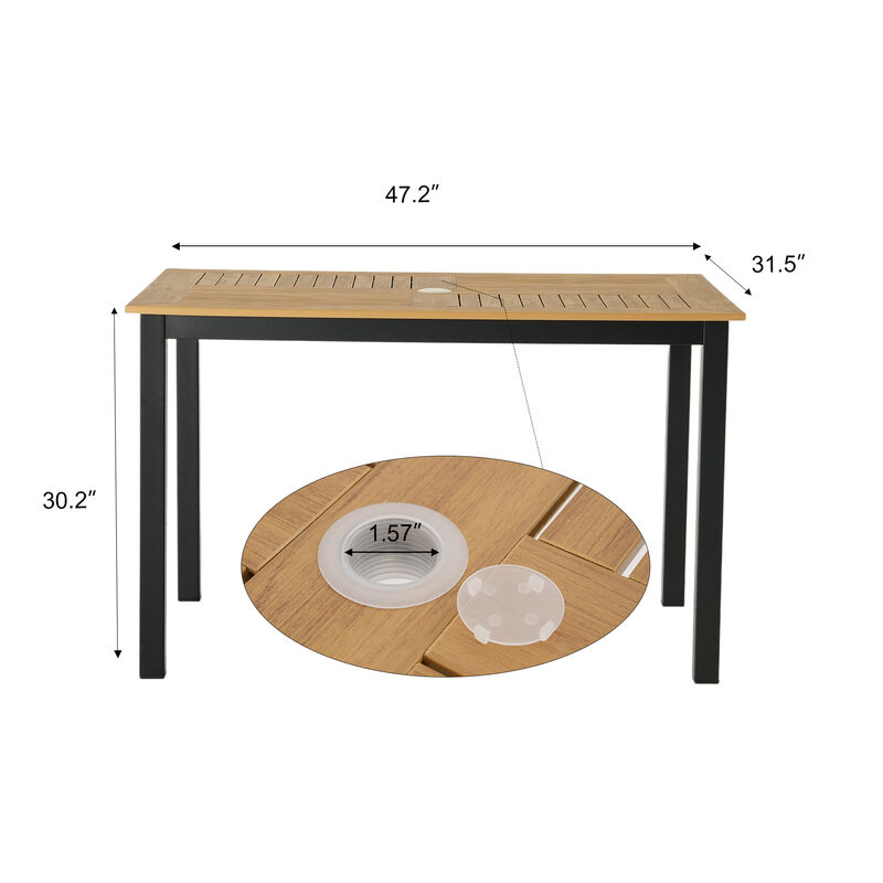 Light Wood Plastic Outdoor Dining Table, Slatted Top with Dark Gray Rust-Proof Metal Frame image number 3