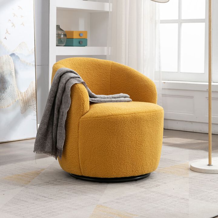 Hivvago Teddy Fabric Swivel Accent Armchair Barrel Chair With Metal Ring