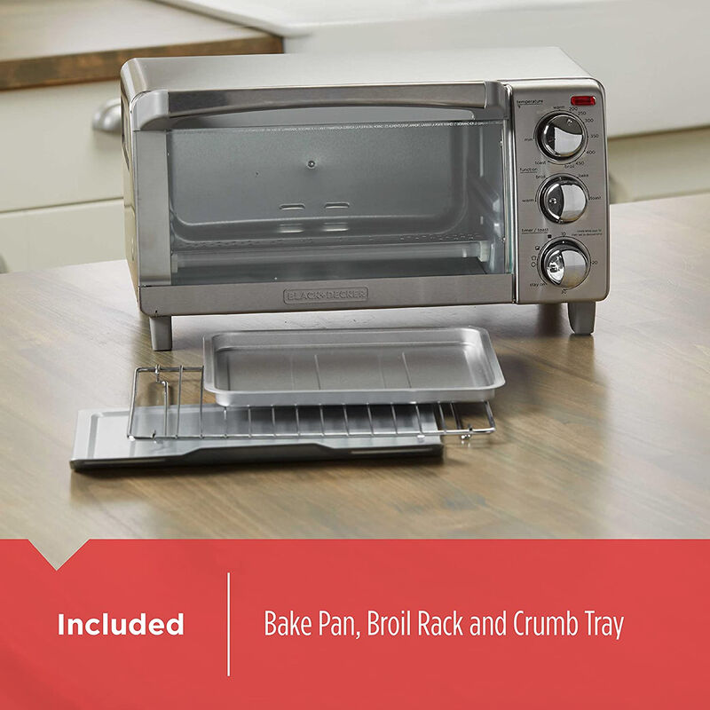 Black and Decker Natural Convection 4 Slice Toaster Oven in Stainless Steel image number 5