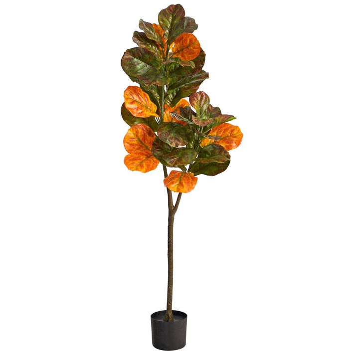 Nearly Natural 4.5-in Autumn Fiddle Leaf Artificial Fall Tree