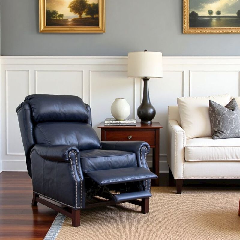 Starlight Canyon Home Blue Leather Recliner Chair with Push-Thru Arms and Footrest Support image number 1