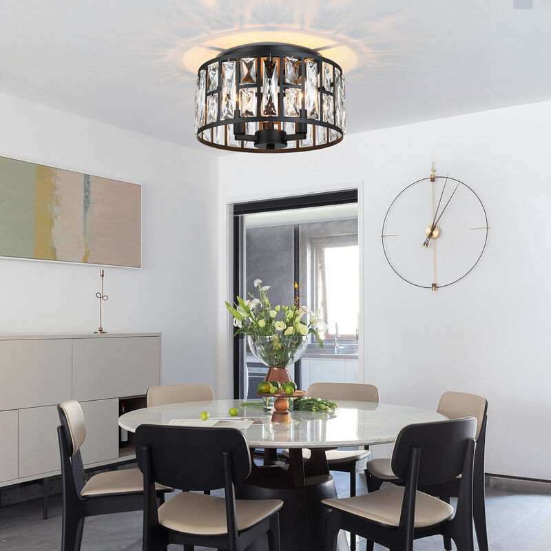 11.89 in Modern Glam 3-Light Dimmable Crystal Flush Mount Ceiling Light image number 4