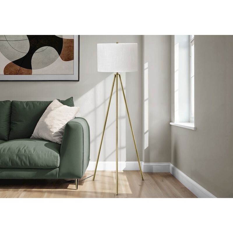 Lighting, 63"H, Floor Lamp, Brass Metal, Ivory / Cream Shade, Contemporary
