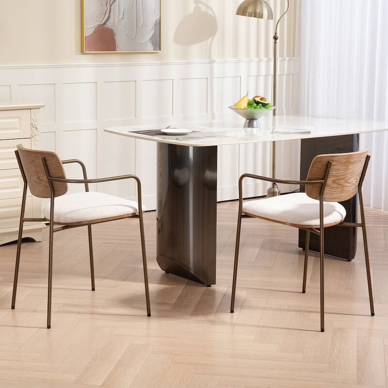 Glamour Home Set of 2 Beige Washed Woven Fabric Dining Chair Natural Wood Back