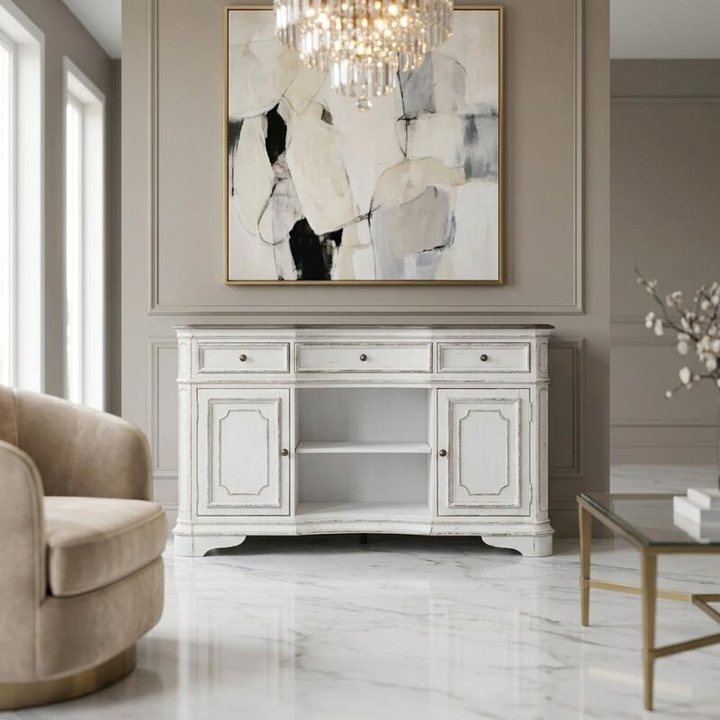 Liberty Furniture Rubberwood Solid Wood Buffet Cabinet with Storage and Drawers Sideboard, White image number 3