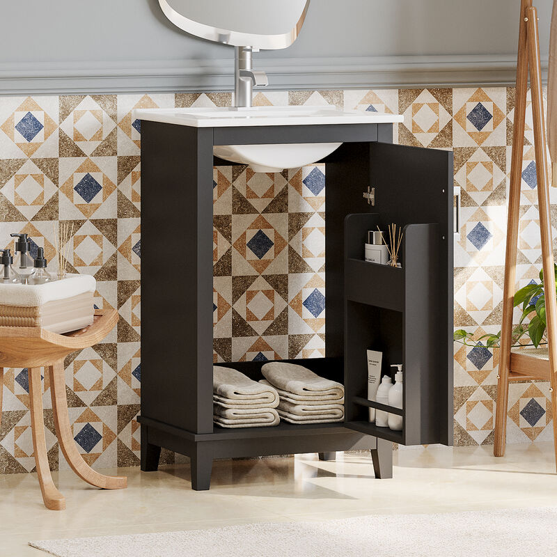 20-Inch Modern Vanity Cabinet With Ceramic Basin Small Bathroom