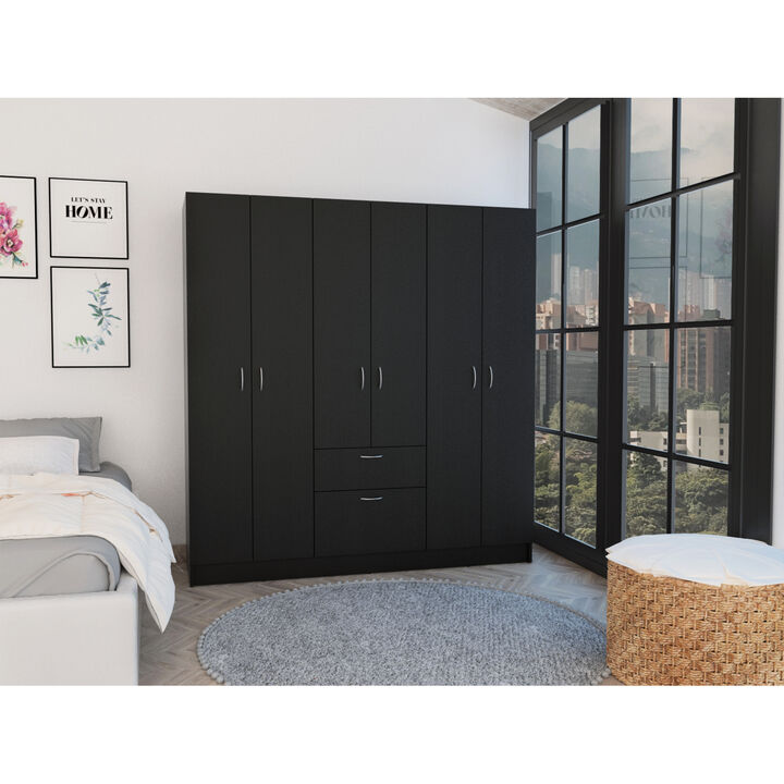 Streamdale Davenport 1-Drawer Rectangle 6-Door Armoire Black Wenge And White