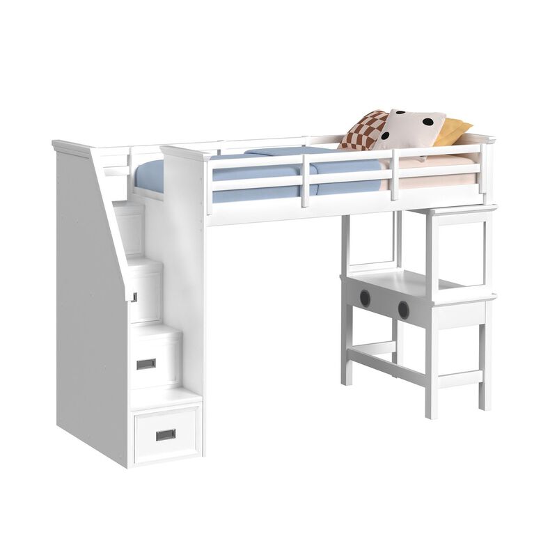 Hampton Twin Loft Bed with Stairs & Desk with Speaker image number 0