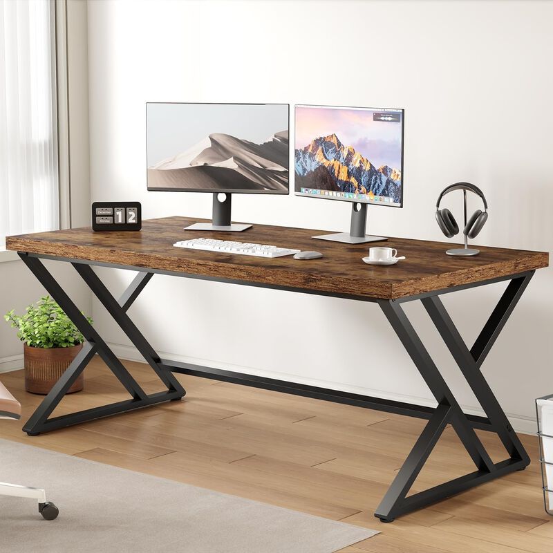 Top True Wood Computer Desk, Modern Writing Desk with Metal Legs for Home Office image number 1