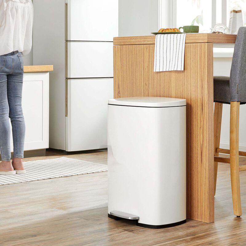 13 Gallon Step Trash Can with Hinged Lid White Kitchen Waste Bin image number 3