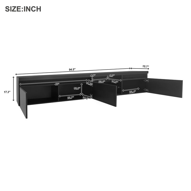 Clihome LED Lights TV Stand with 2 Glass Shelves for Living Room image number 4