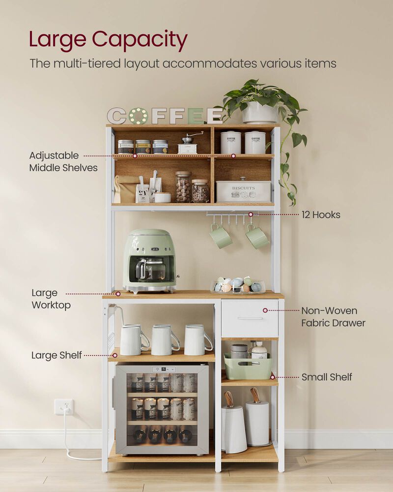 Bakers Rack Coffee Bar with Charging Station Storage Organizer image number 3