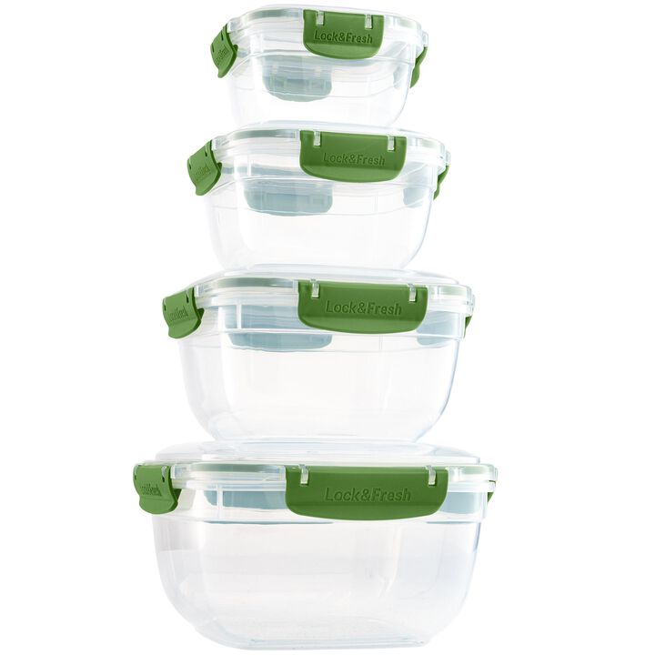 Set of 4 Square Sealed Containers, Green