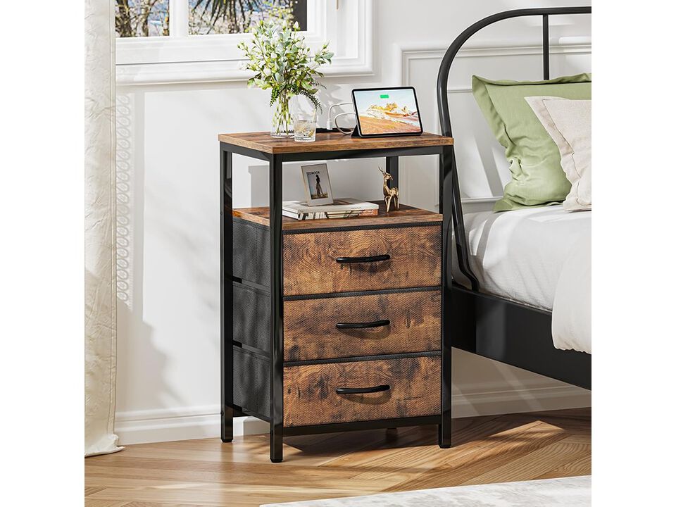 Huuger End Table Side Table with USB Ports and Outlets