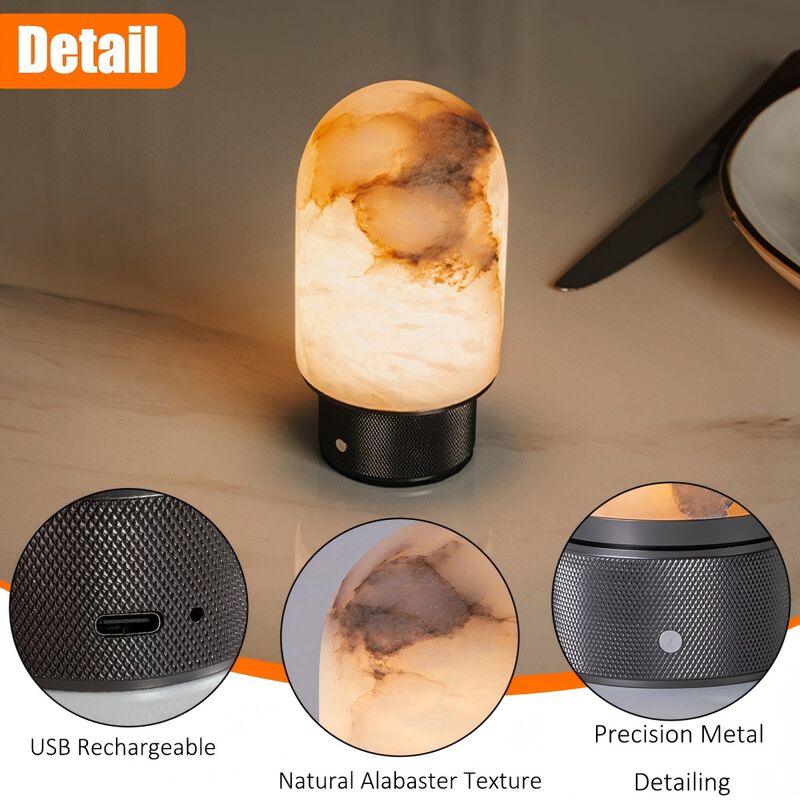Natural Spanish Alabaster Rechargeable Table Lamp with Dimmable LED image number 4