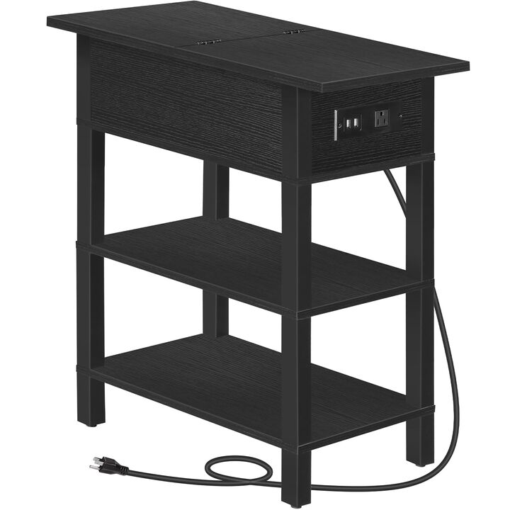 HOOBRO End Table with Charging Station, Flip Top Side Table with USB Ports, Narrow Nightstand Bedside Tables with Storage Shelve