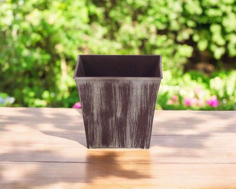 Indoor Outdoor Plastic Planter with Square Shape and Tone on Tone Texture