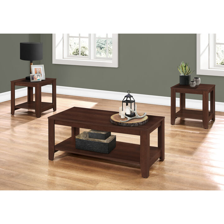 Monarch Specialties I 7993P Table Set, 3pcs Set, Coffee, End, Side, Accent, Living Room, Laminate, Brown, Transitional