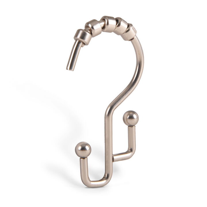 Utopia Alley Rust-Resistant Stepped Metal Double Shower Curtain Hooks, Easy Glide Metal Shower Hooks Hangers for Bathroom, Kitchen Utensils, Curtains, Clothing, Towels etc - Set of 12