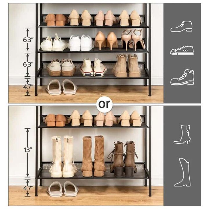 Shoe Storage Rack 5 Tier with Adjustable Shelves for 16 Pair Capacity-Brown