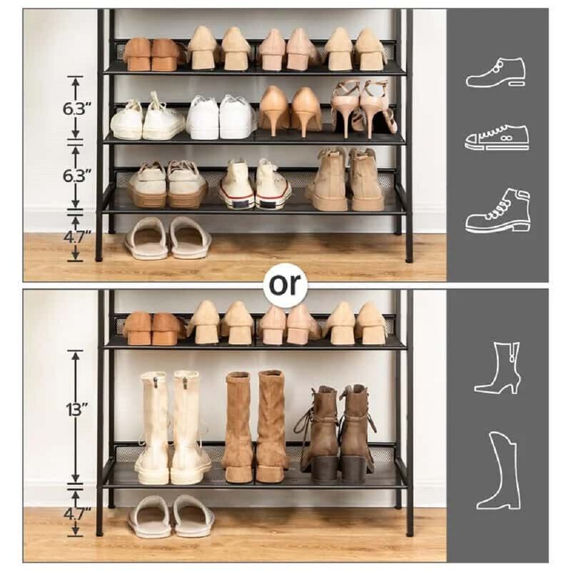 Shoe Storage Rack 5 Tier with Adjustable Shelves for 16 Pair Capacity-Brown image number 1