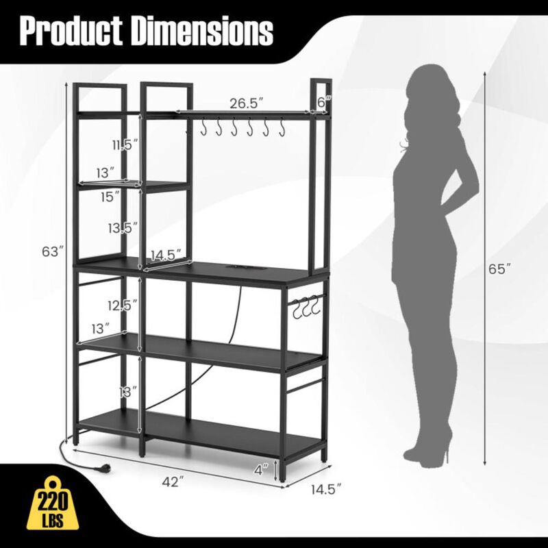 Hivvago 5-Tier Bakers Rack with Power Outlets and 10 S-Shaped Hooks