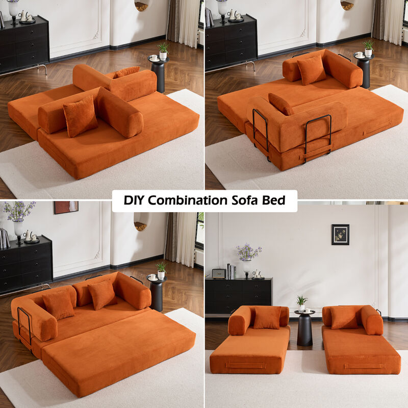 GOODSILO Convertible Sleeper Sofa Bed with Cylindrical Pillow, Folding Mattress Couch with Fixed-Shape Frame, Floor Sofa Lounge Couch image number 6