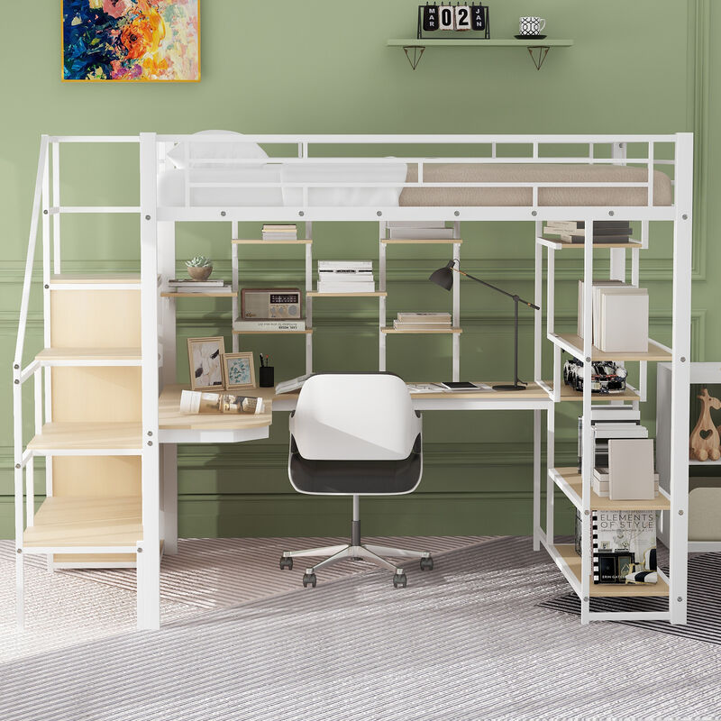 Merax Metal Loft Bed with Storage Staircase