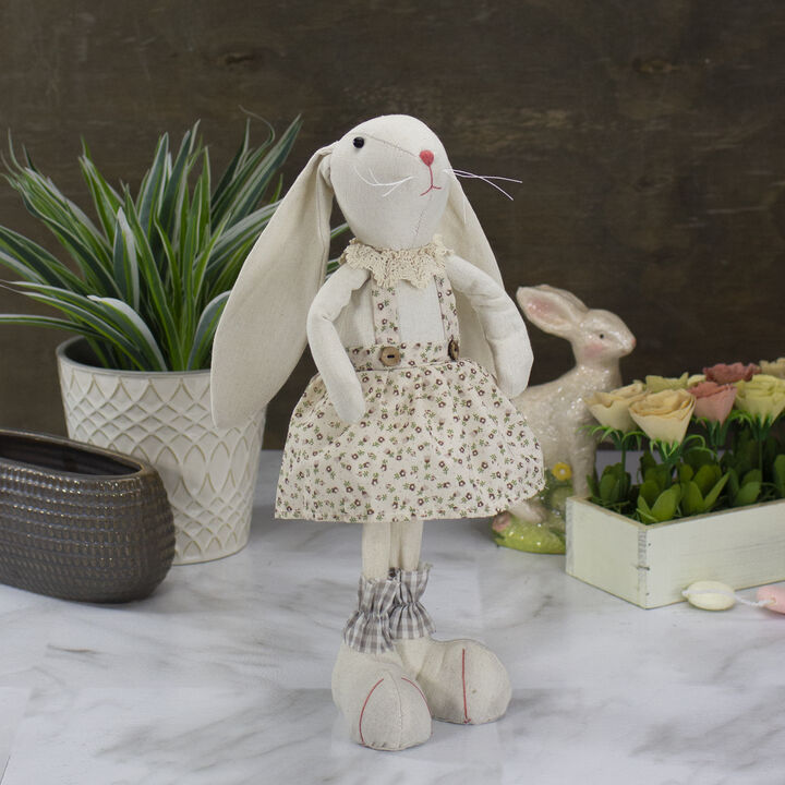 14.5" Beige and Cream Standing Girl Easter Bunny Rabbit Spring Figure