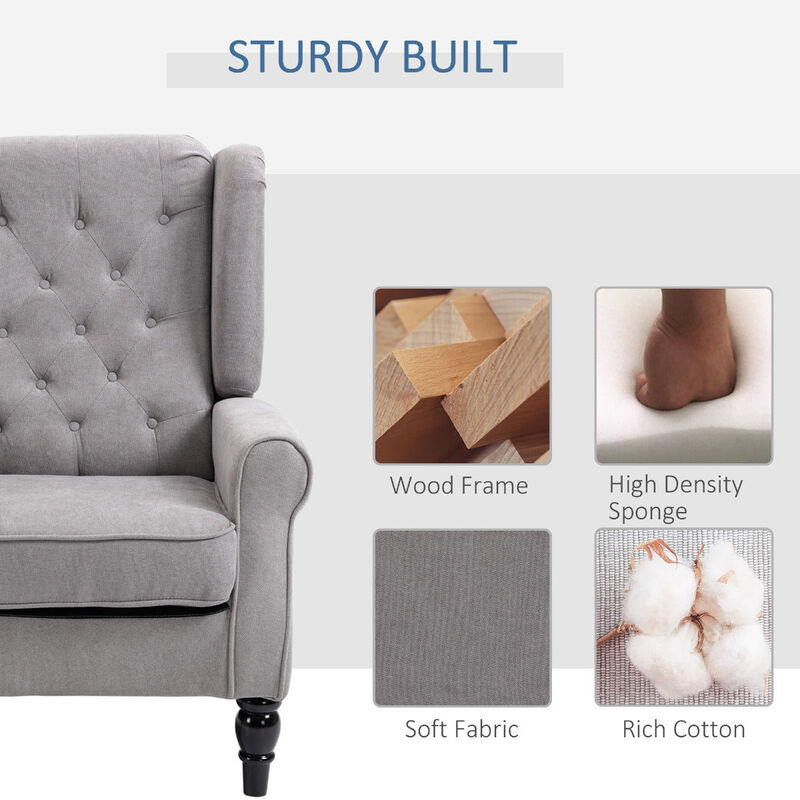 Gray Club Sophistication: Fabric Tufted Accent Chair with Wooden Legs