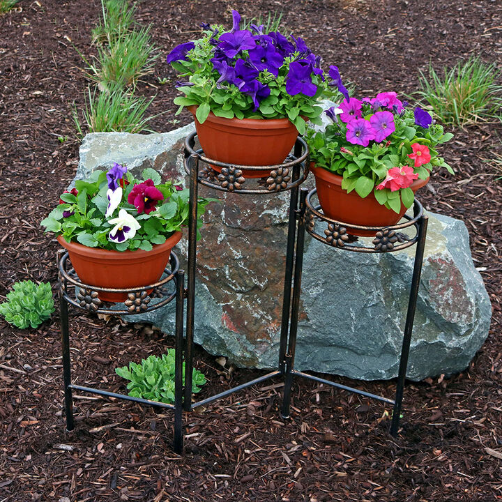 Sunnydaze Bronze Painted Metal 3-Tier Staggered Folding Plant Stand - 29 in