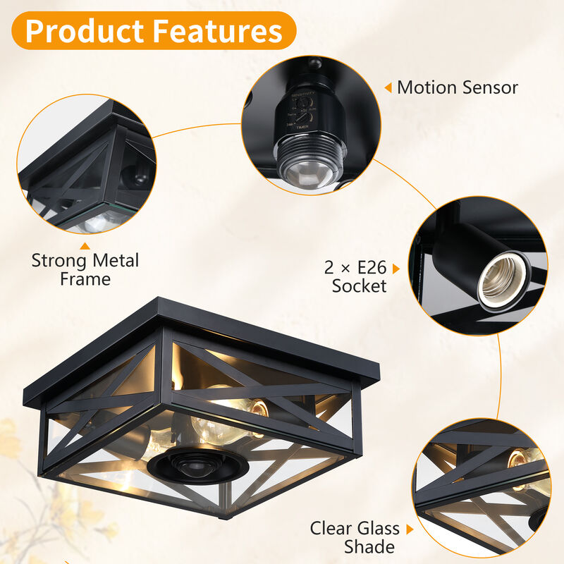 10.63" Modern 2-Light Motion Sensor Outdoor Flush Mount Light image number 6