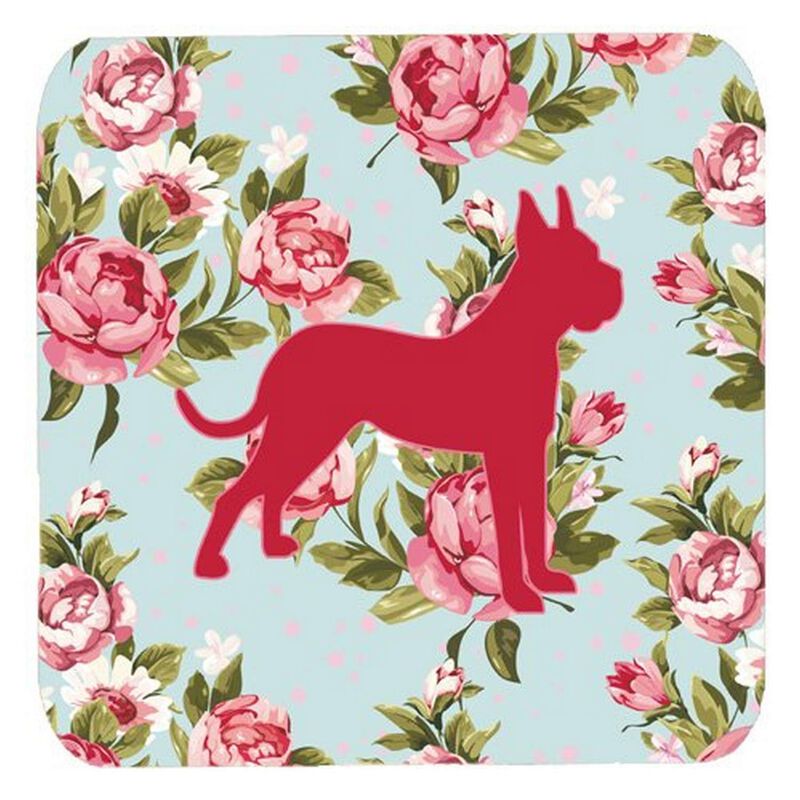 Caroline's Treasures BB1109-RS-BU-FC Boxer Shabby Chic Blue Roses Foam Coasters (Set of 4), 3.5 H x 3.5 W, Multicolor